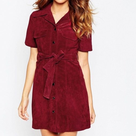 Asos Red Suede Shirt Dress - Picture 1 of 2
